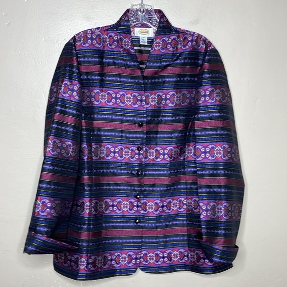 VINTAGE Talbots Dinner Jacket Purple, Burgundy, & Gold SILK Button Front 14 - Picture 1 of 11